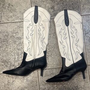 INC International Concepts Black and Cream Heeled Boots